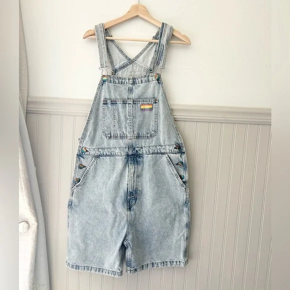 Rare Levi’s Pride Liberation Denim Short Overalls Medium Rainbow Patch - Picture 1 of 15